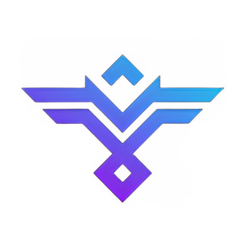 A blue and purple gradient logo resembling a stylized eagle or wings, symbolizing growth, success, and transformation.